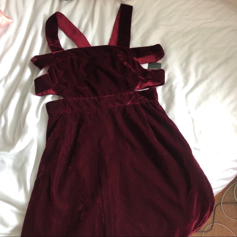 Red velvet cutout dress